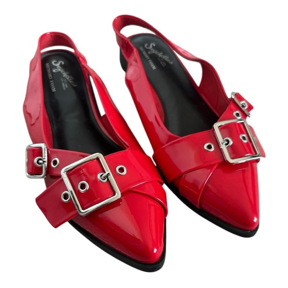 Seychelles Red Buckle Slingback Flats